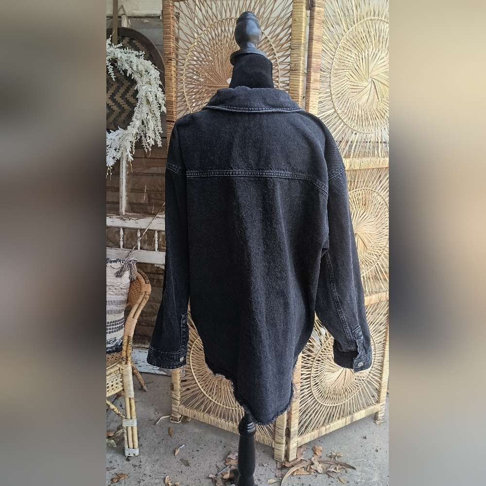 Topshop Charcoal 100% Cotton Denim Shirt Jacket_10 - Picture 9 of 11